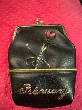 February Black Leather Coin Purse with Heart Detail